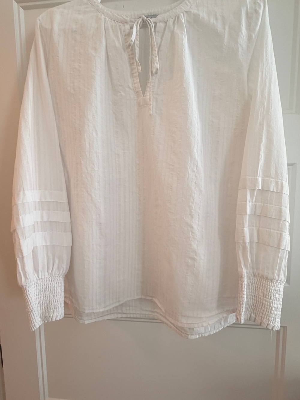 Rails White Tie-Neck Pintuck Blouse